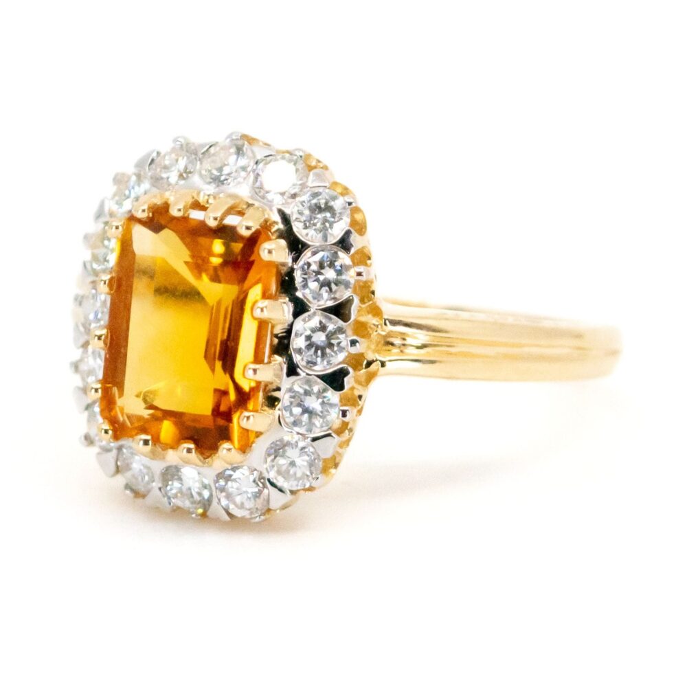 Antique Style Citrine and Diamond Cluster Ring