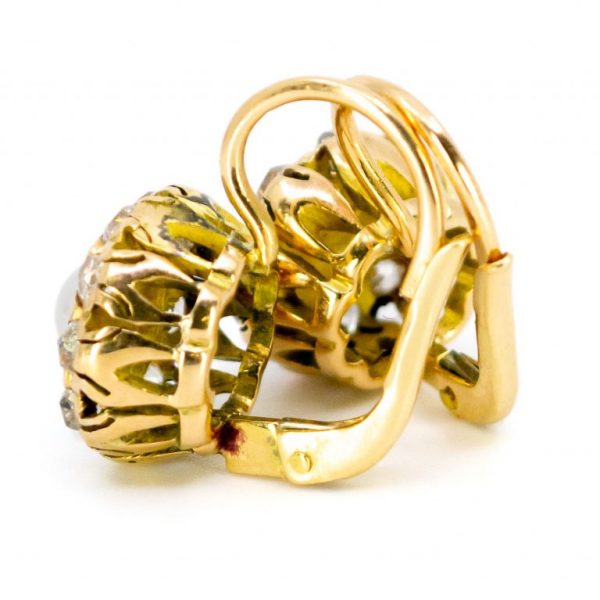 Antique Style Pearl and Old Mine Cut Diamond 18ct Gold Earrings