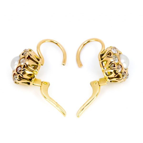 Antique Style Pearl and Old Mine Cut Diamond 18ct Gold Earrings