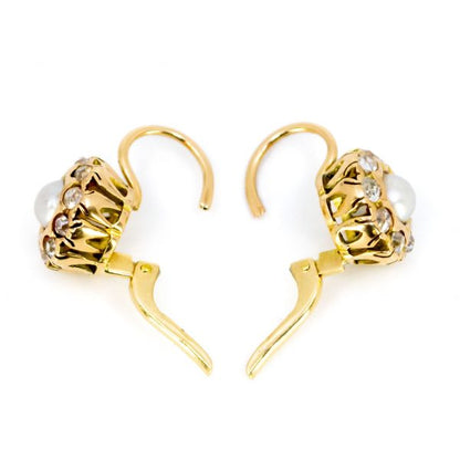Antique Style Pearl and Old Mine Cut Diamond 18ct Gold Earrings