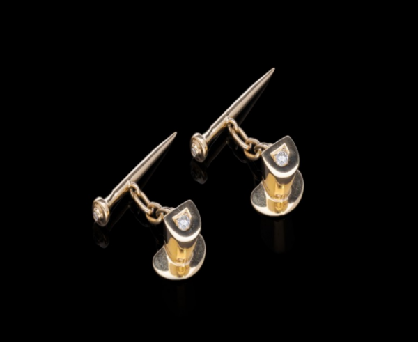 Antique Top Hat & Cane Diamond Set Cufflinks
