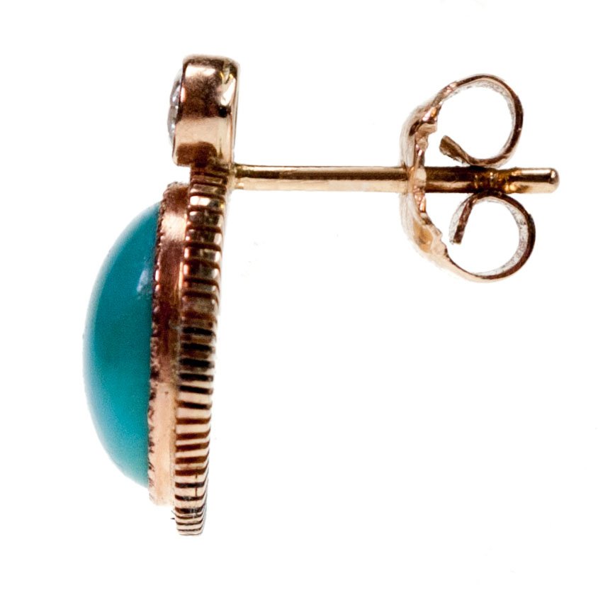 Antique Turquoise and Diamond Gold Earrings
