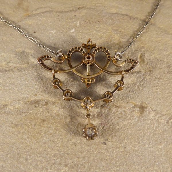 Antique Victorian 1.15ct Diamond Pendant Necklace