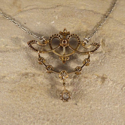 Antique Victorian 1.15ct Diamond Pendant Necklace