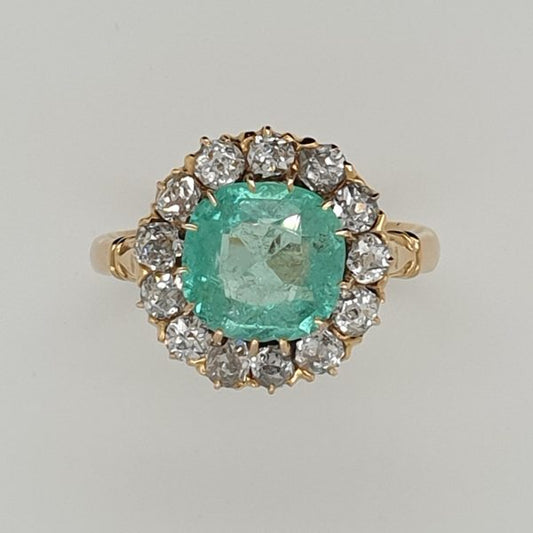 Antique Victorian 1.30ct Emerald and Diamond Cluster Ring