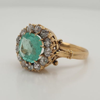 Antique Victorian 1.30ct Emerald and Diamond Cluster Ring