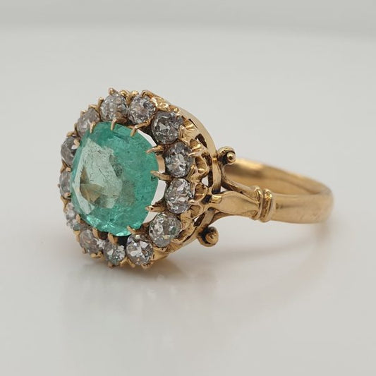 Antique Victorian 1.30ct Emerald and Diamond Cluster Ring