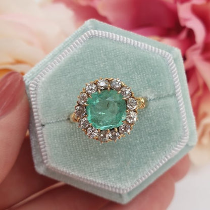 Antique Victorian 1.30ct Emerald and Diamond Cluster Ring