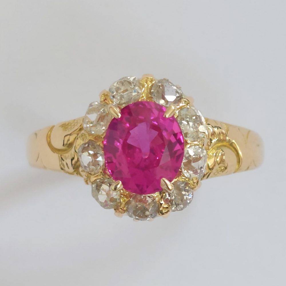 Antique Victorian 1.60crt Ruby and Old Cut Diamond Cluster Ring
