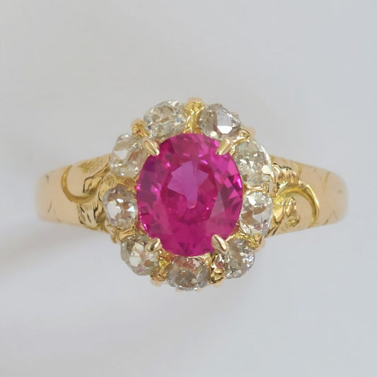 Antique Victorian 1.60crt Ruby and Old Cut Diamond Cluster Ring