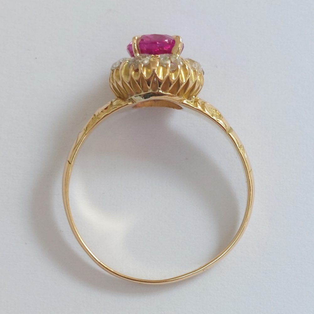 Antique Victorian 1.60crt Ruby and Old Cut Diamond Cluster Ring