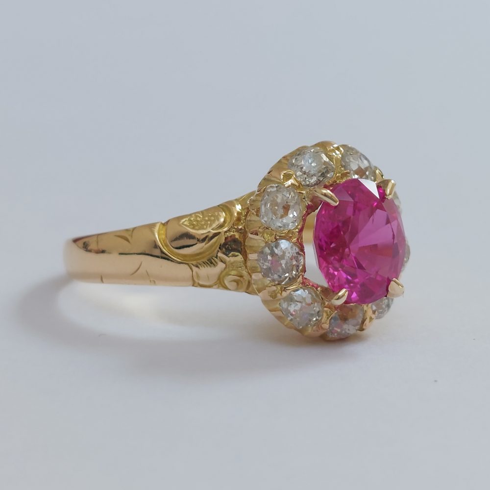 Antique Victorian 1.60crt Ruby and Old Cut Diamond Cluster Ring