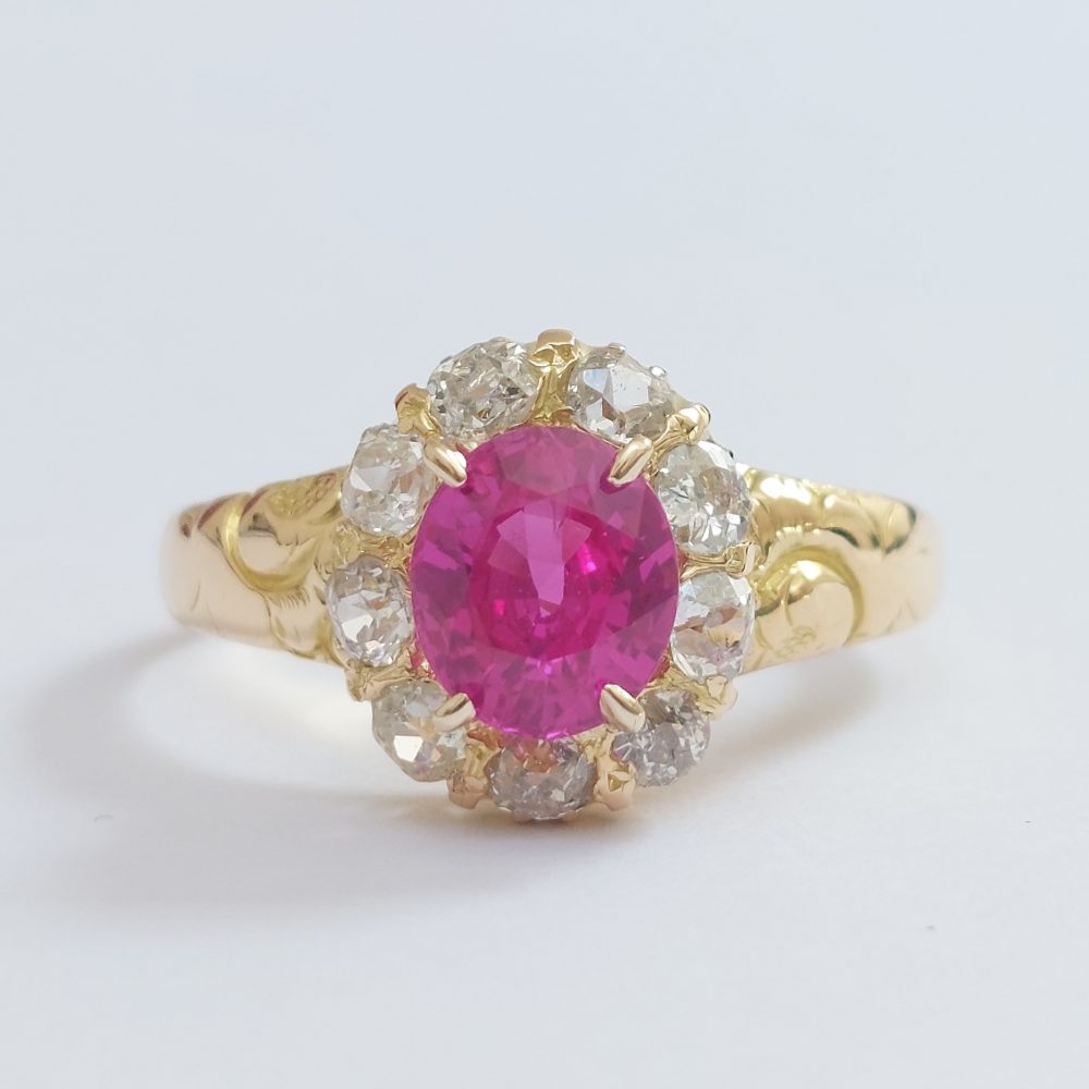 Antique Victorian 1.60crt Ruby and Old Cut Diamond Cluster Ring