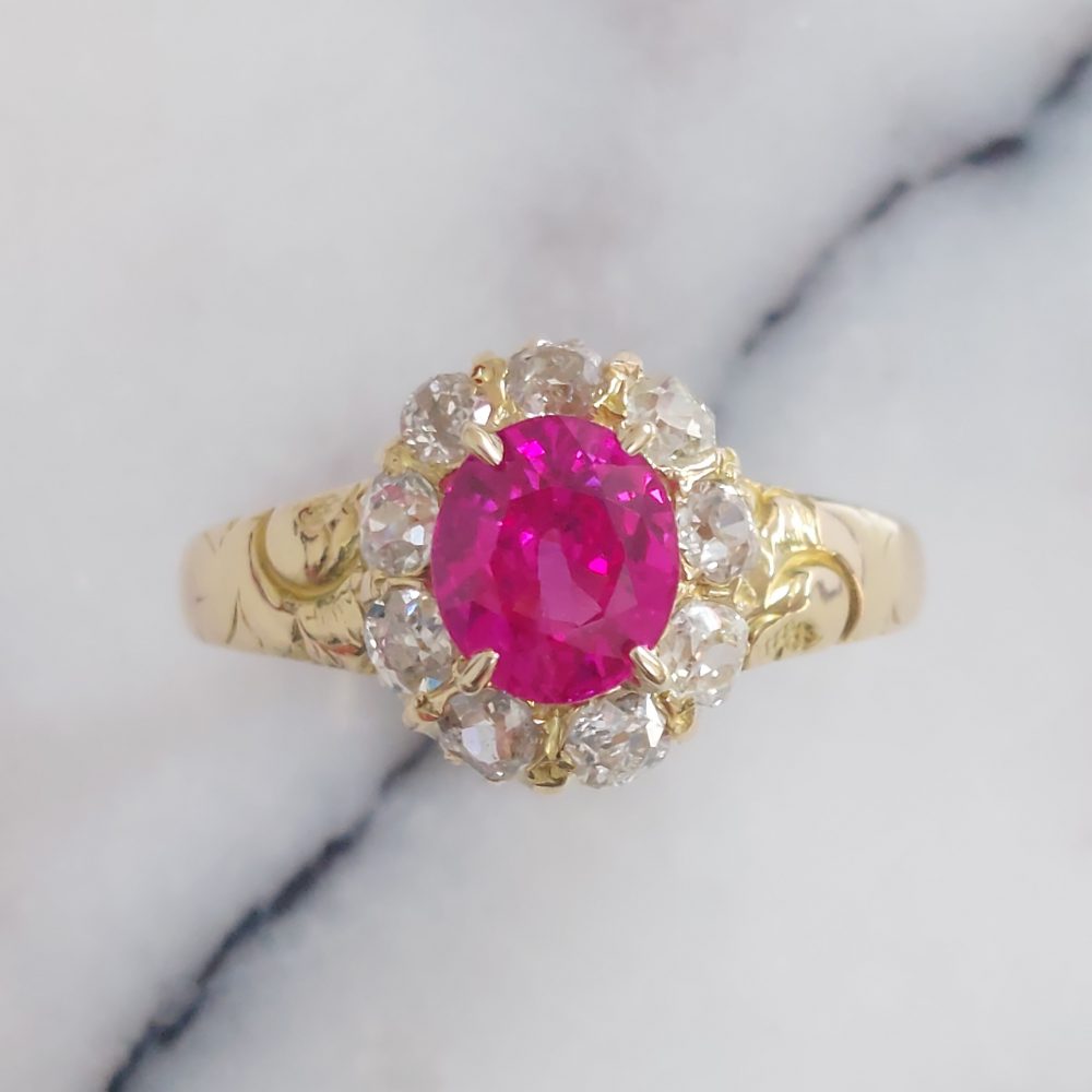 Antique Victorian 1.60crt Ruby and Old Cut Diamond Cluster Ring
