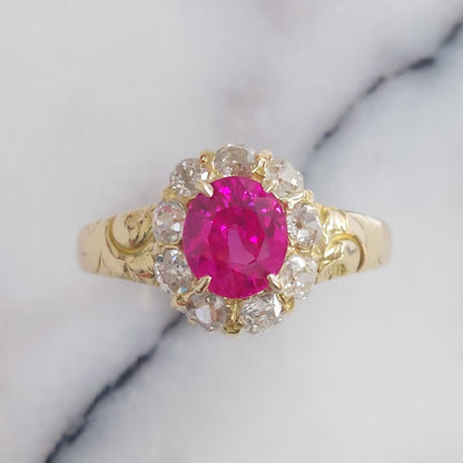 Antique Victorian 1.60crt Ruby and Old Cut Diamond Cluster Ring