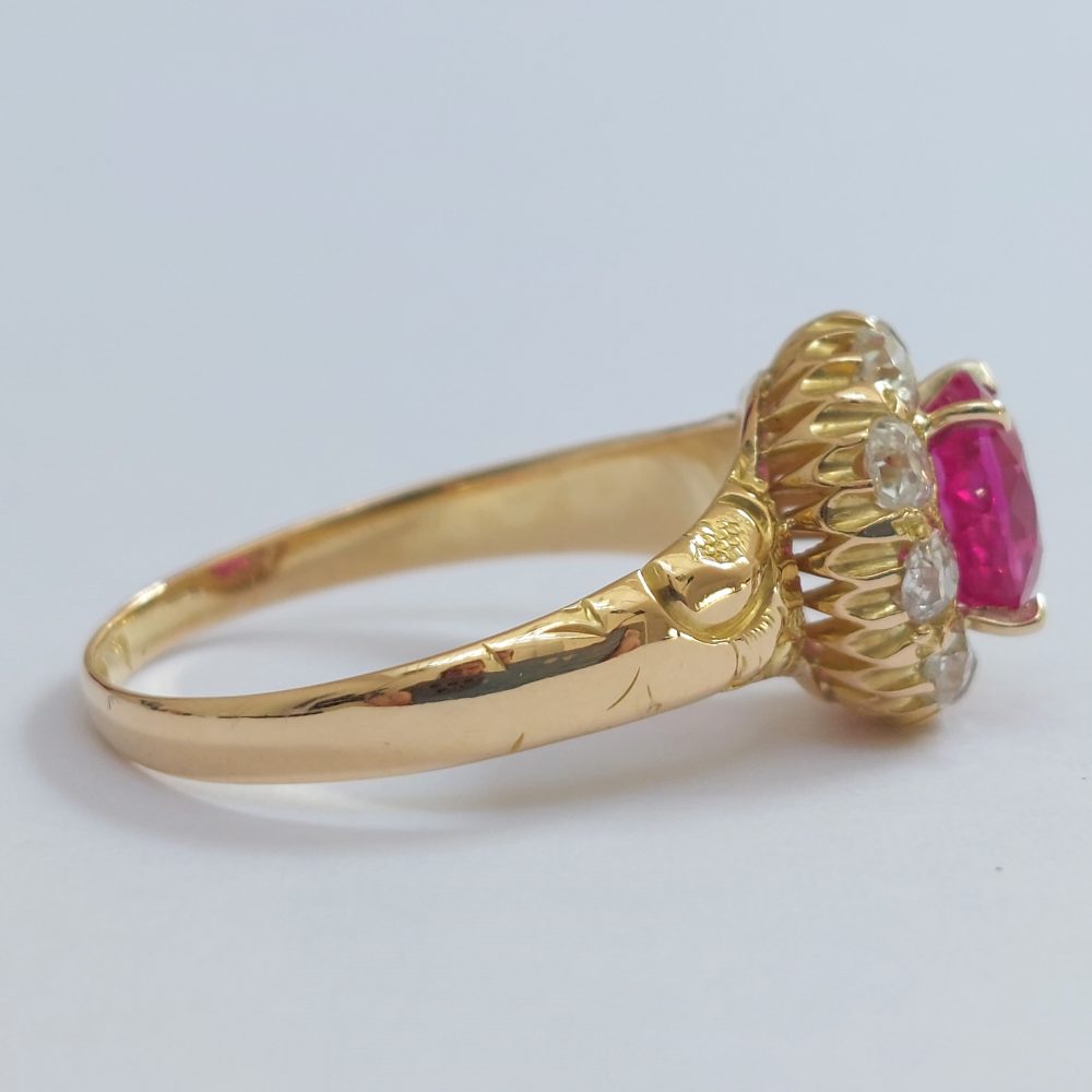 Antique Victorian 1.60crt Ruby and Old Cut Diamond Cluster Ring