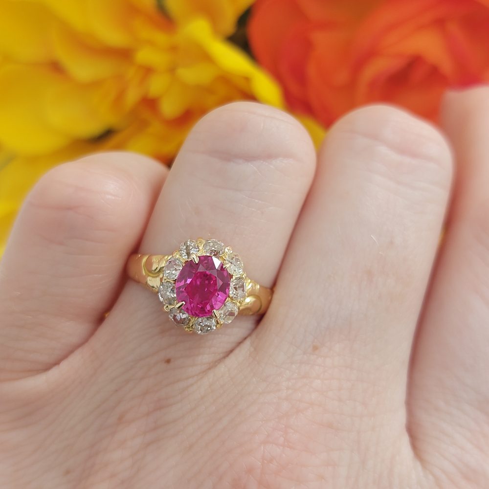 Antique Victorian 1.60crt Ruby and Old Cut Diamond Cluster Ring