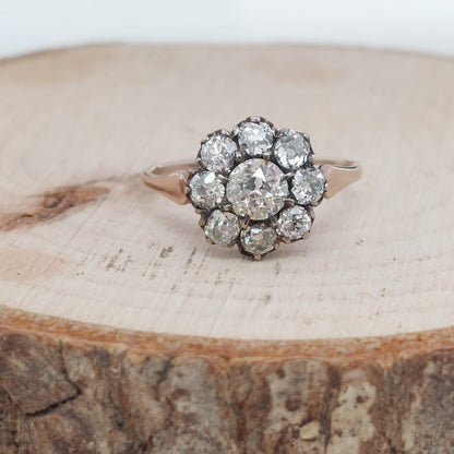 Antique Victorian 1.80ct Old Cut Diamond Cluster Ring