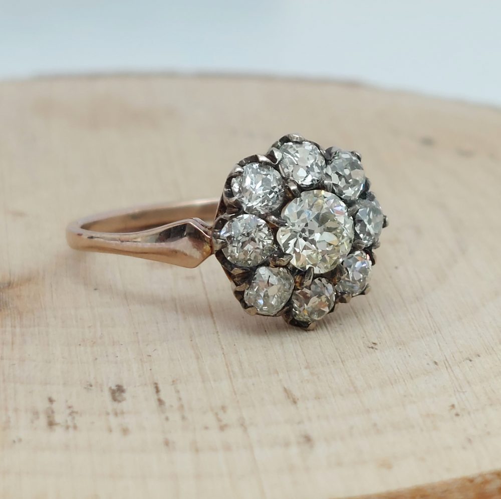 Antique Victorian 1.80ct Old Cut Diamond Cluster Ring