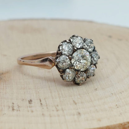 Antique Victorian 1.80ct Old Cut Diamond Cluster Ring
