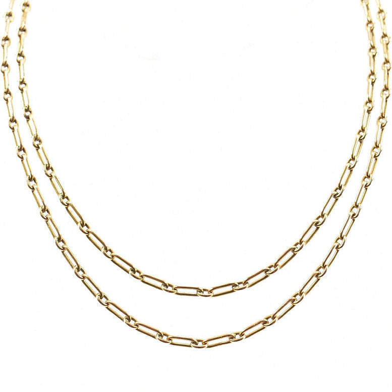 Antique Victorian 15ct Yellow Gold Trombone Link Guard Chain Necklace