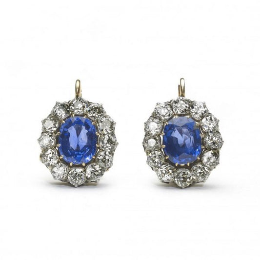 Fine Antique Victorian Sapphire and Diamond Cluster Earrings