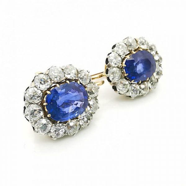 Fine Antique Victorian Sapphire and Diamond Cluster Earrings