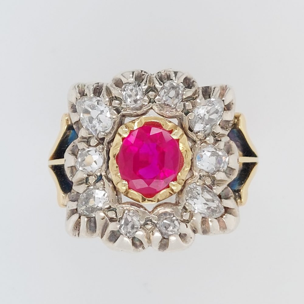 Antique Victorian 1ct Ruby and Diamond Cluster Ring