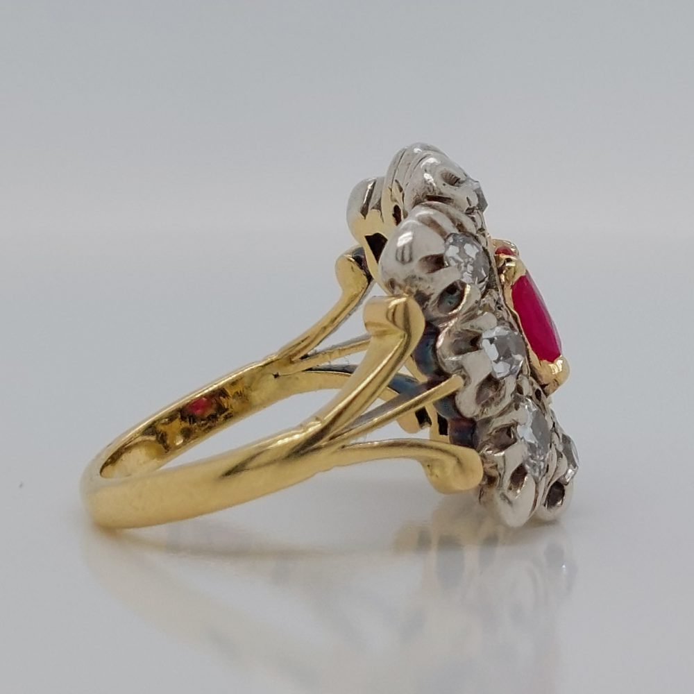 Antique Victorian 1ct Ruby and Diamond Cluster Ring