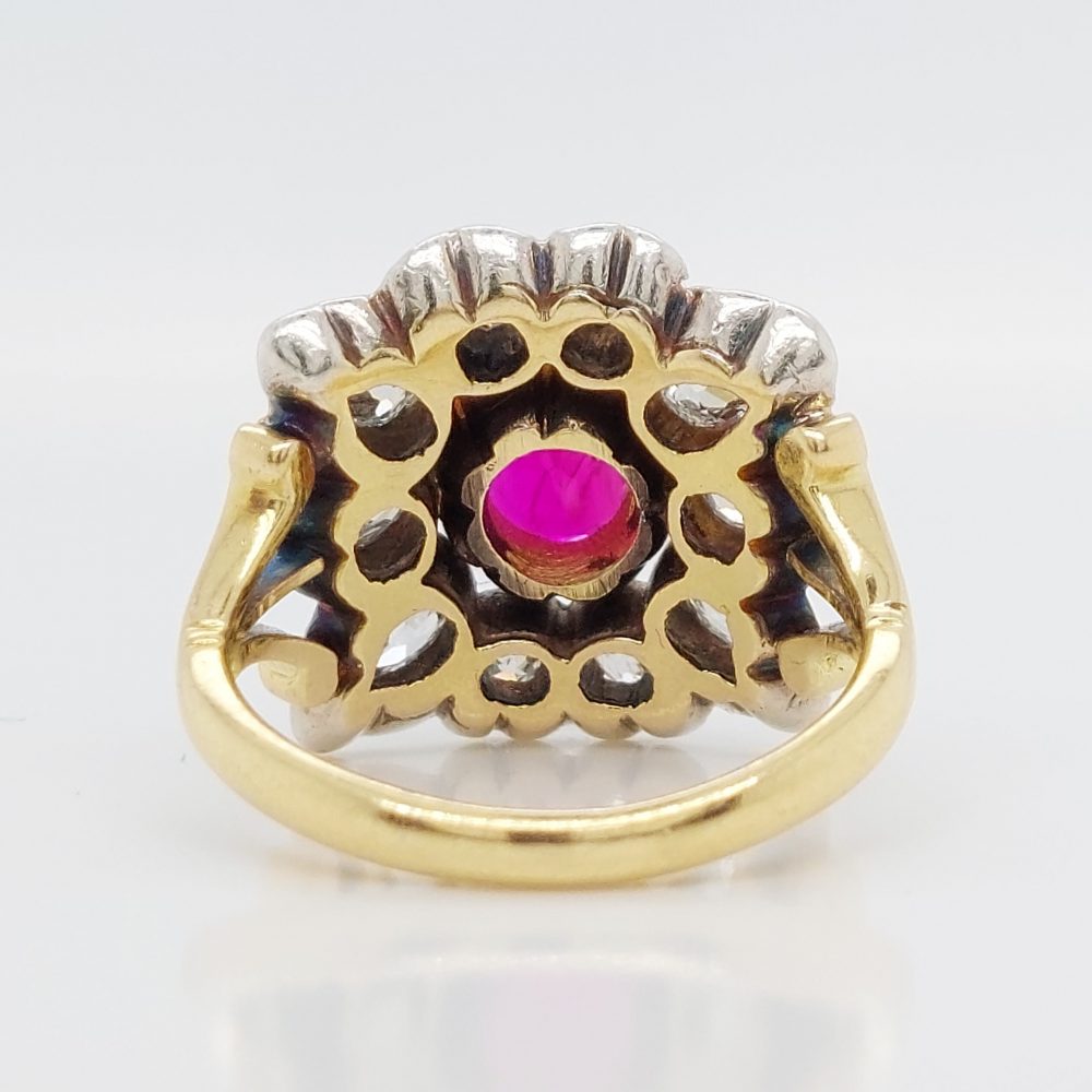 Antique Victorian 1ct Ruby and Diamond Cluster Ring