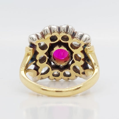 Antique Victorian 1ct Ruby and Diamond Cluster Ring