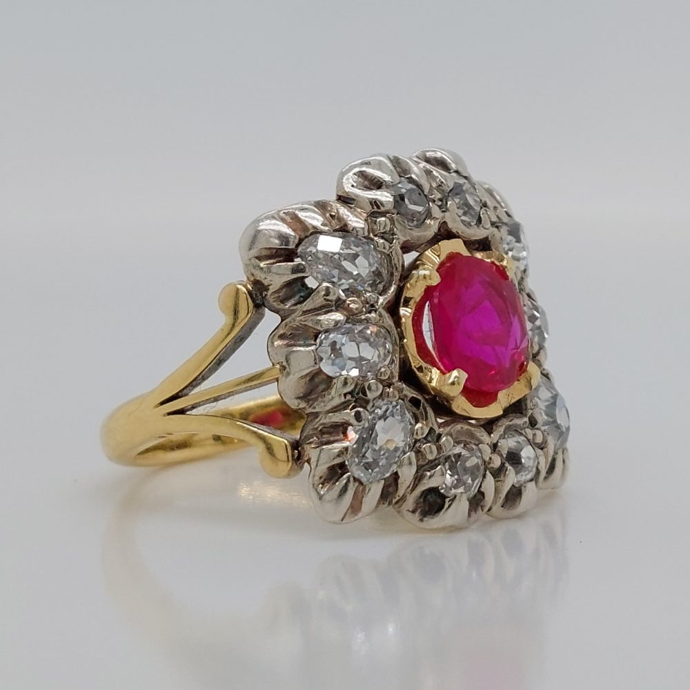 Antique Victorian 1ct Ruby and Diamond Cluster Ring