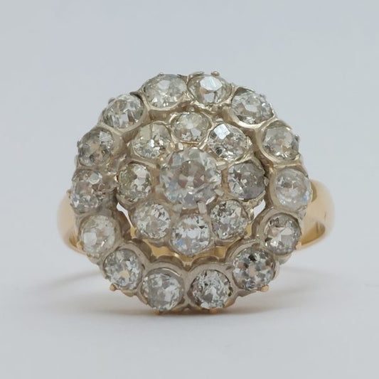 Antique Victorian 2.30ct Old Mine Cut Diamond Cluster Ring