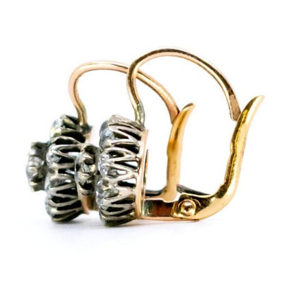 Antique Victorian 2ct Old Mine Cut Diamond Cluster Drop Earrings