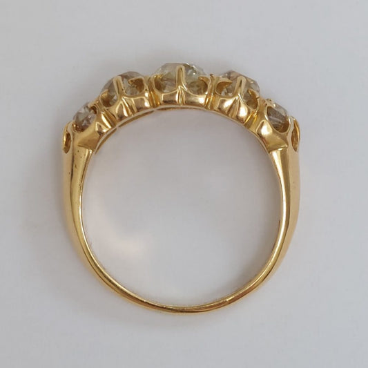Antique Victorian 2ct Old Mine Cut Diamond Five Stone Ring
