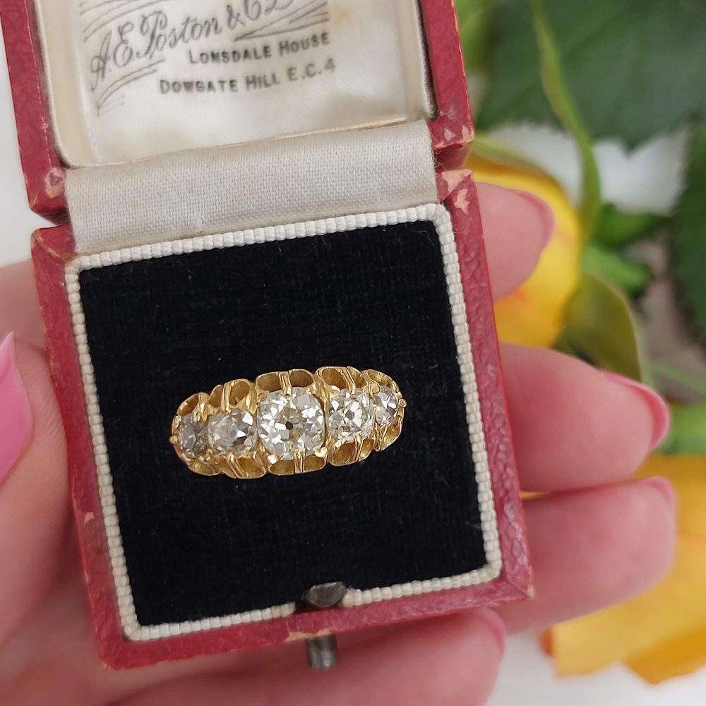 Antique Victorian 2ct Old Mine Cut Diamond Five Stone Ring