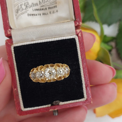 Antique Victorian 2ct Old Mine Cut Diamond Five Stone Ring