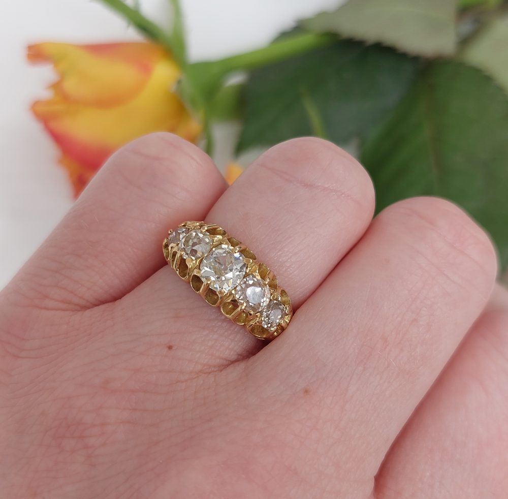 Antique Victorian 2ct Old Mine Cut Diamond Five Stone Ring