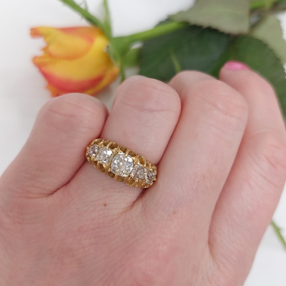 Antique Victorian 2ct Old Mine Cut Diamond Five Stone Ring