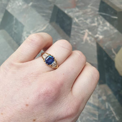 Antique Victorian 2ct Sapphire and Diamond Ring