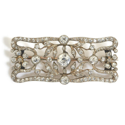 Antique Victorian 2cts Old Cut Diamond Plaque Brooch