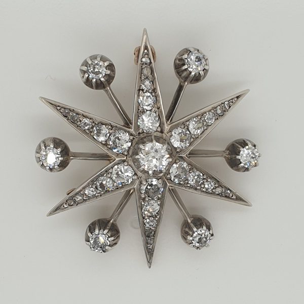 Antique Victorian 3.50ct Old Cut Diamond Star Brooch