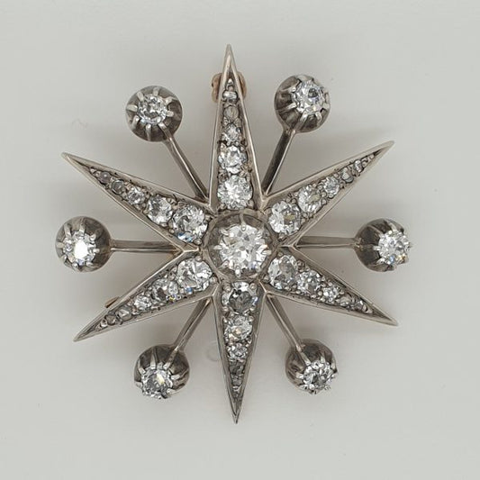 Antique Victorian 3.50ct Old Cut Diamond Star Brooch