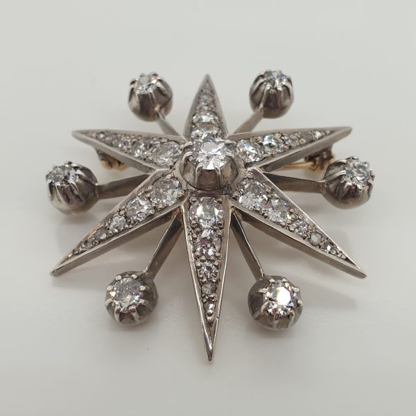 Antique Victorian 3.50ct Old Cut Diamond Star Brooch