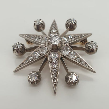 Antique Victorian 3.50ct Old Cut Diamond Star Brooch