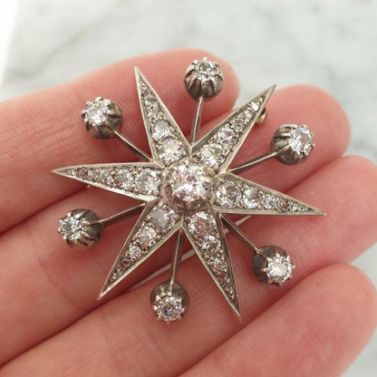 Antique Victorian 3.50ct Old Cut Diamond Star Brooch