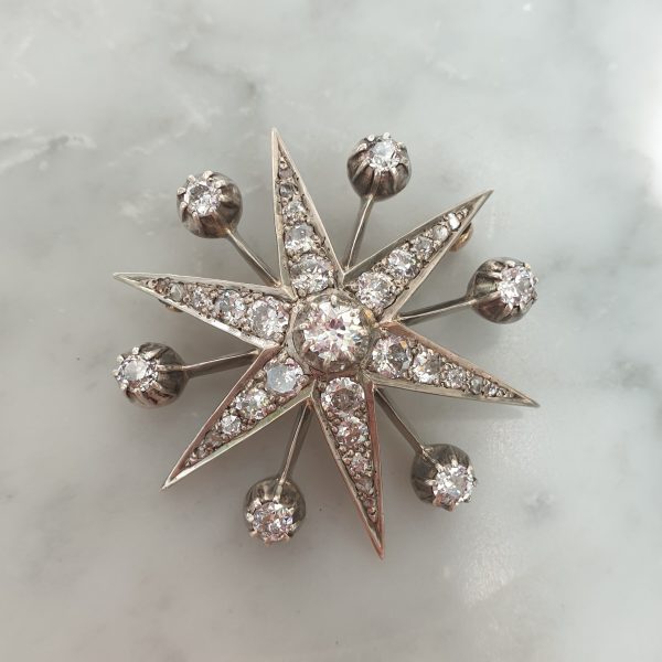Antique Victorian 3.50ct Old Cut Diamond Star Brooch