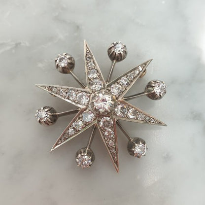 Antique Victorian 3.50ct Old Cut Diamond Star Brooch