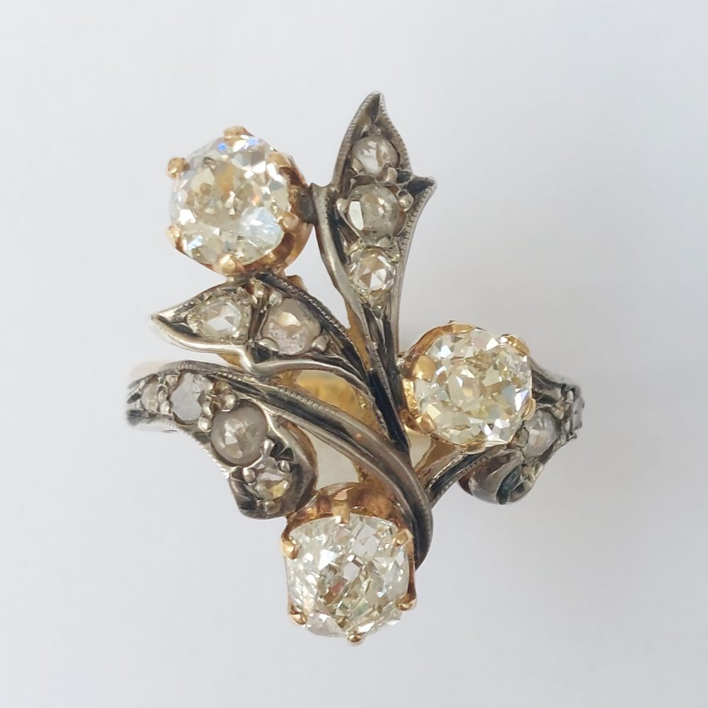 Antique Victorian 3ct Old Mine Cut Diamond Floral Ring