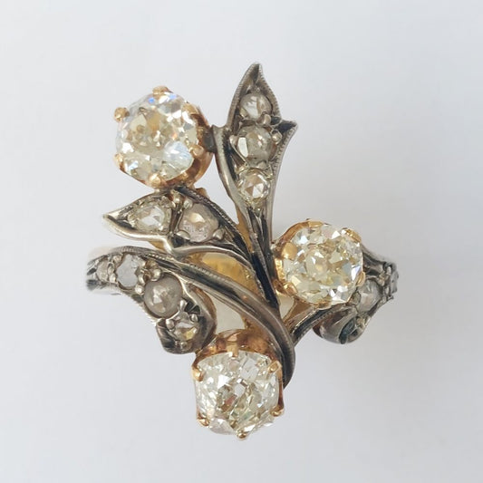 Antique Victorian 3ct Old Mine Cut Diamond Floral Ring